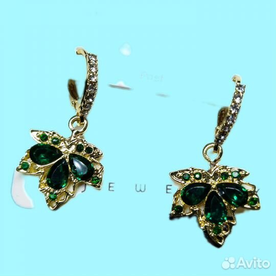 Серьги листья клена, зелёные, новые, висячие