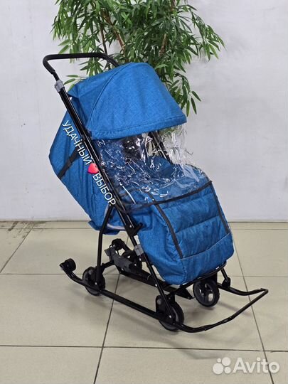 Санки-коляска Galaxy Снежинка (бирюзовый лен)