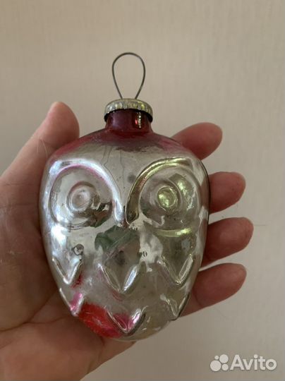 Ёлочная стеклянная ретро игрушка. Сова. Из СССР