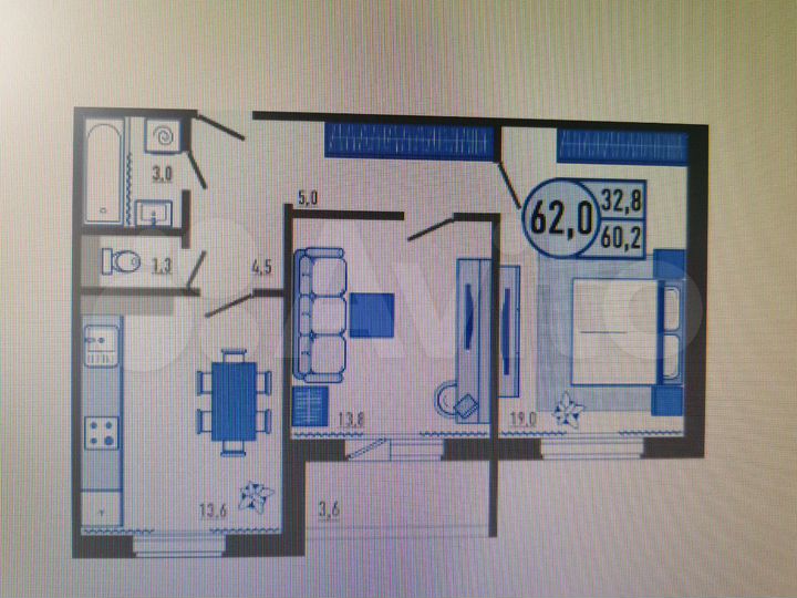 2-к. квартира, 62 м², 3/14 эт.