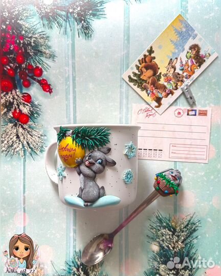 Кружка с декором из полимерной глины 