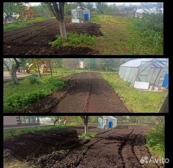 Вспашка земли японским мини трактором фреза, плуг