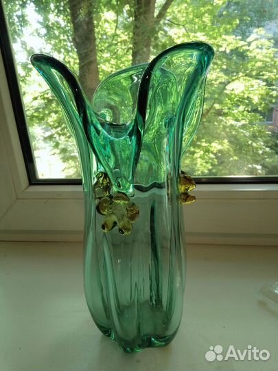 Ваза фигурная, цветное толстое дутое стекло. СССР
