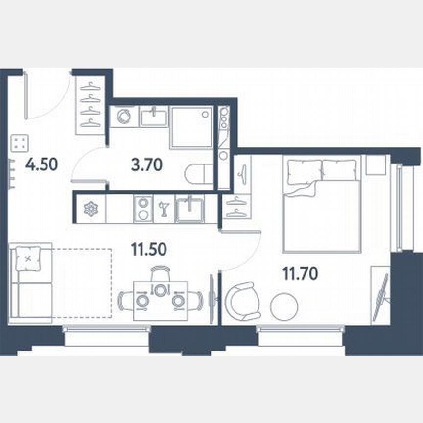 1-к. апартаменты, 31,4 м², 13/16 эт.