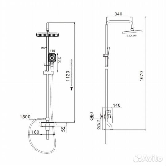 Душевая система D-Lin D10A17, хром Округлая