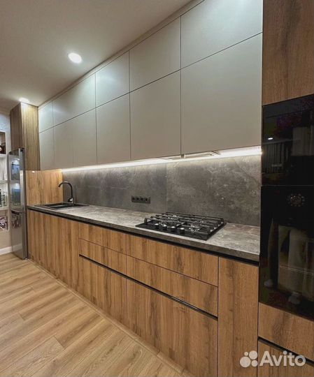 Большая прямая кухня в стиле лофт