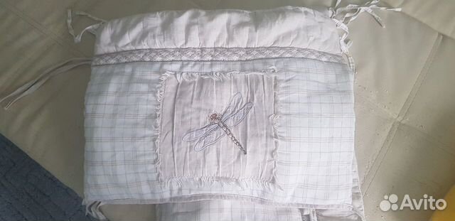 Мягкий бортик с балдахином и комплект белья лен