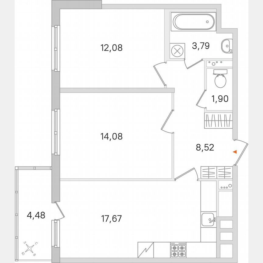 2-к. квартира, 59,4 м², 2/8 эт.