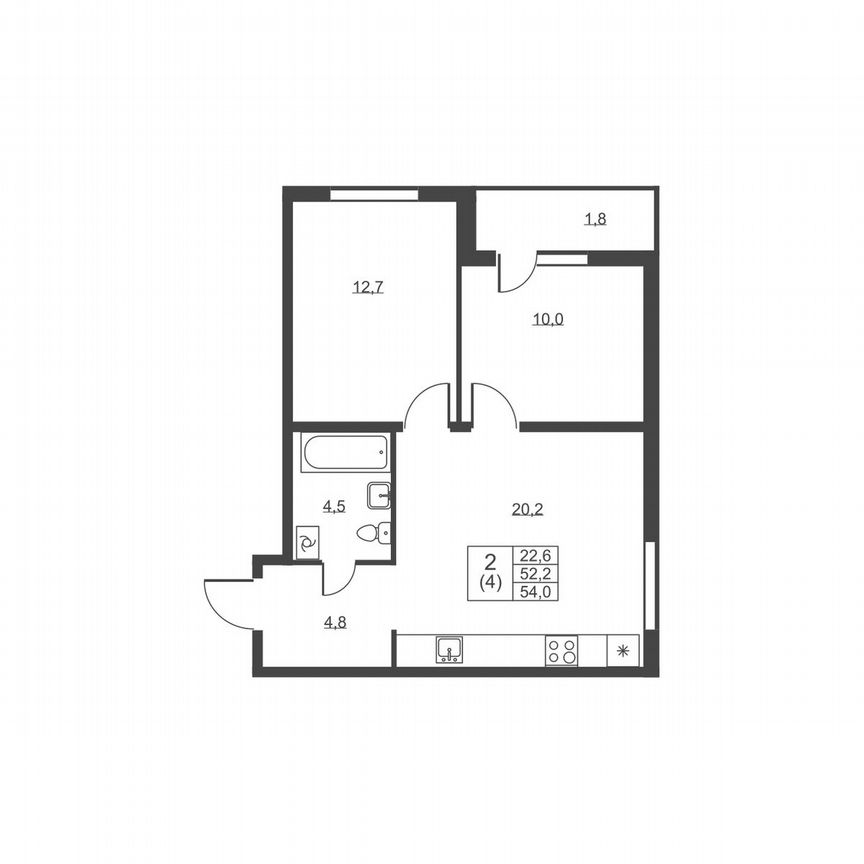 2-к. квартира, 54 м², 1/8 эт.