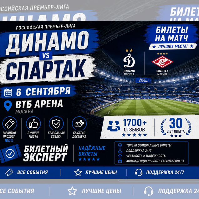 Билеты на Динамо Спартак. Футбол 6 сентября