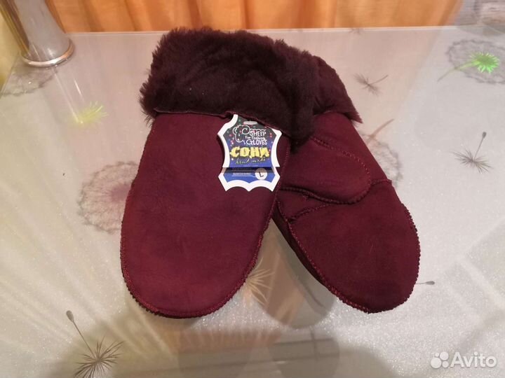 Варежки детские меховые кожаные