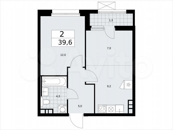 2-к. квартира, 39,6 м², 5/17 эт.