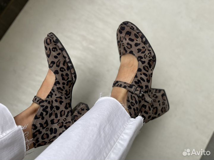 Туфли женские натуральная замша леопард