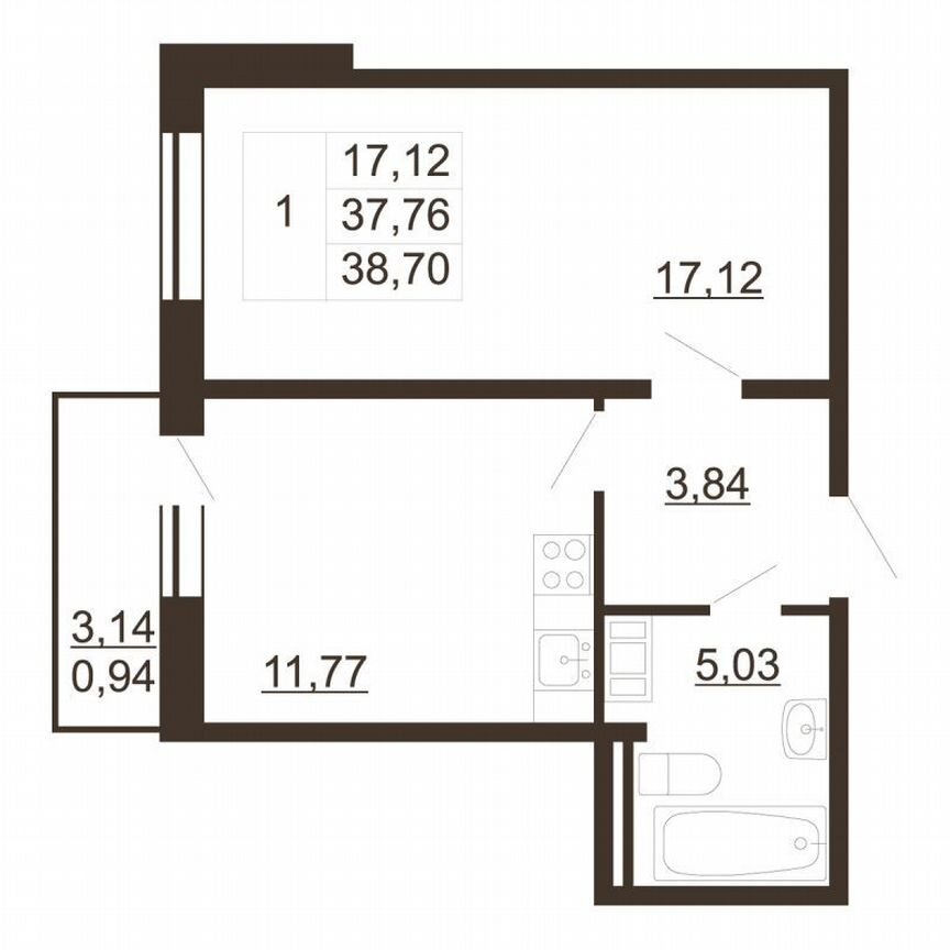 1-к. квартира, 38,7 м², 4/6 эт.