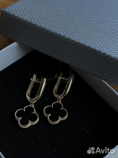 Серьги золотые Van Cleef оникс