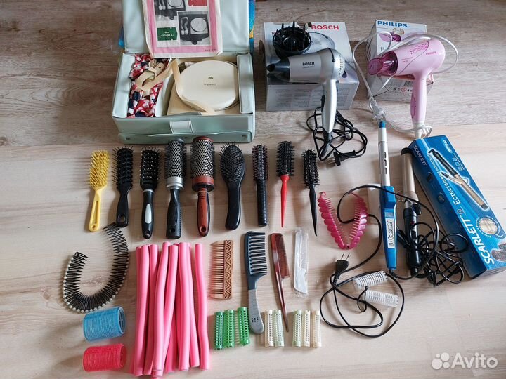 Фен Philips, щипцы Scarlrtt, расчестки, бигуди