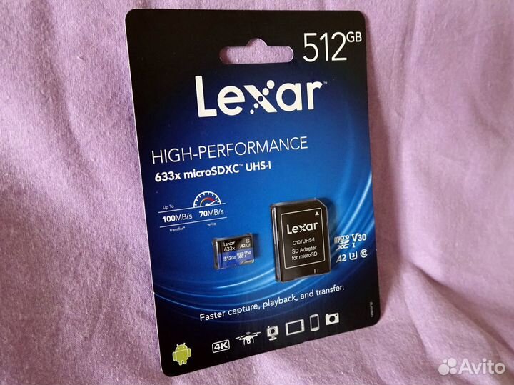 Lexar 512 Гб microSD 10 class UHS-I A2 U3, новая
