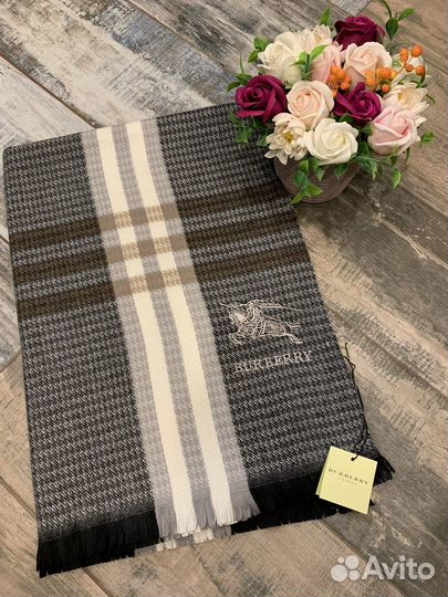 Кашемировый палантин шарф Burberry серый с черным