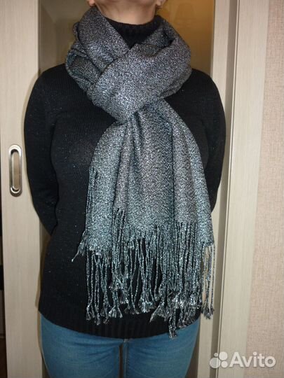 Палантин черный шерсть люрекс Италия