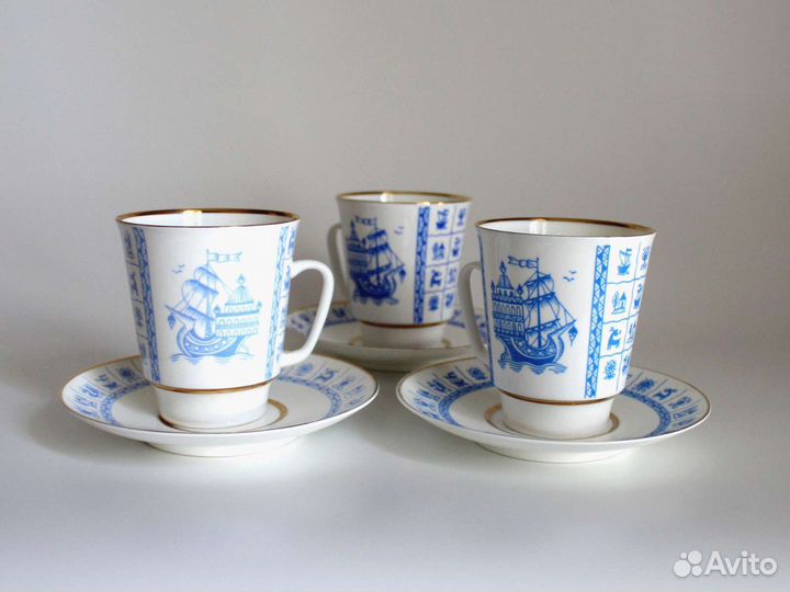 Кофейная чашка с блюдцем, костяной фарфор, лфз