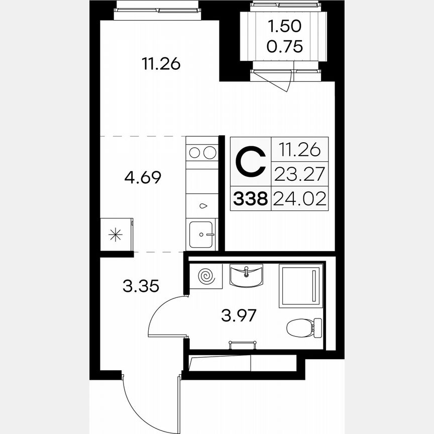 Квартира-студия, 24 м², 5/9 эт.