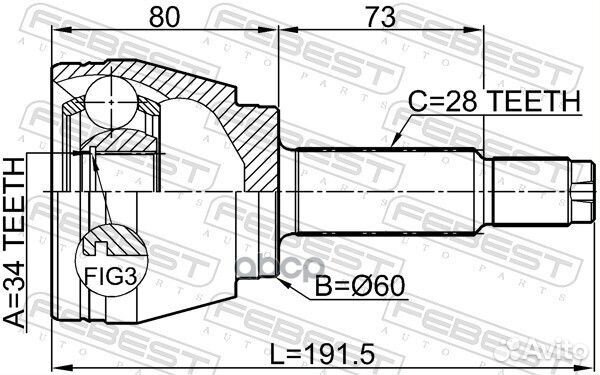 Шрус наружный 34x60x28 ssang yong rexton II 200