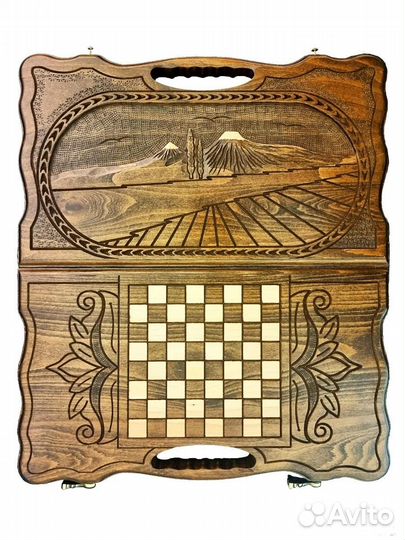 Нарды и шашки резные Величественный Арарат 41 х 46 см бук Армения 62658