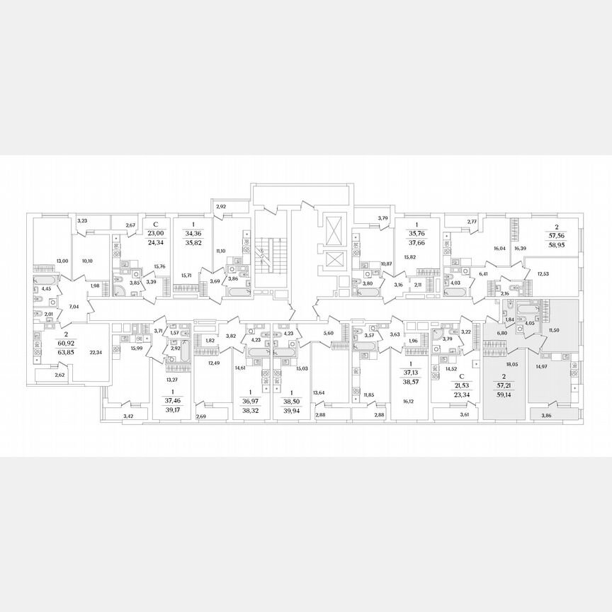 2-к. квартира, 59,1 м², 5/17 эт.