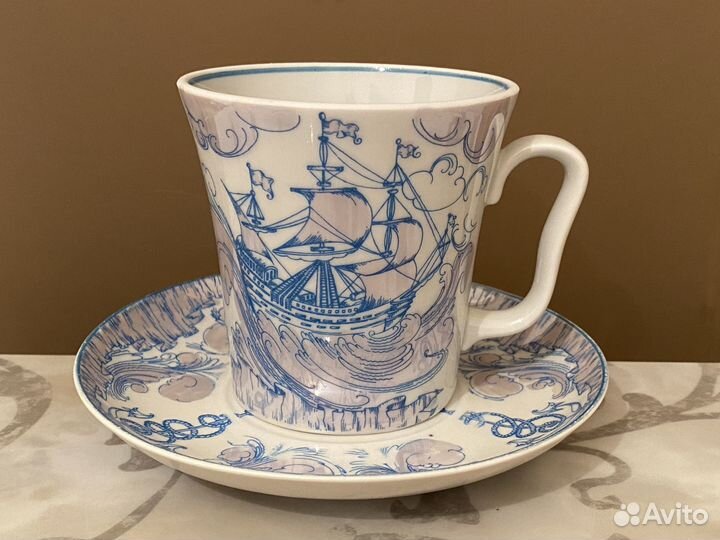 Старинные большие чайные пары Бригантина лфз СССР