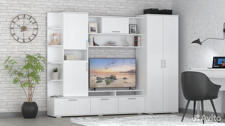 Стенка в гостиную Анис в белом цвете