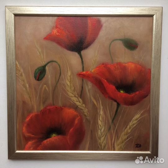 Картина маслом «Золотое поле» 30х30см + рама