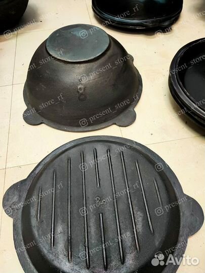 Чугунный казан 8л + крышка-сковорода 8л. С Обжигом