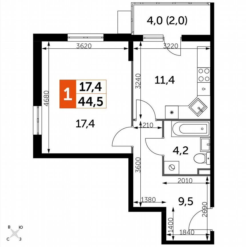 1-к. квартира, 42,5 м², 25/25 эт.