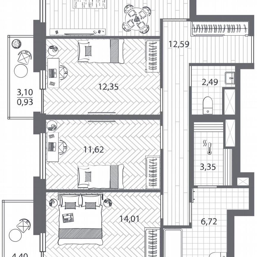 3-к. квартира, 79,1 м², 24/25 эт.