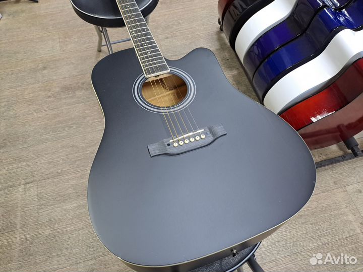Гитара акустическая дредноут чёрная матовая