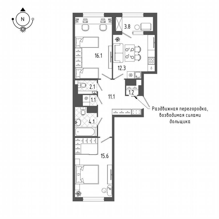 2-к. квартира, 65,5 м², 13/18 эт.