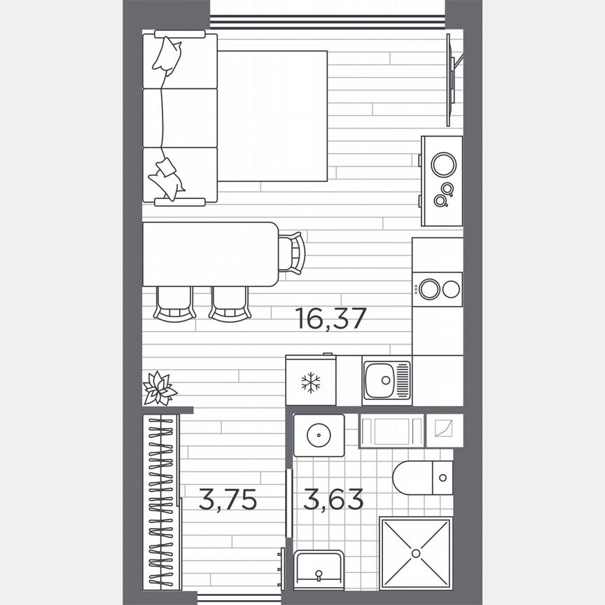 Квартира-студия, 23,8 м², 4/5 эт.