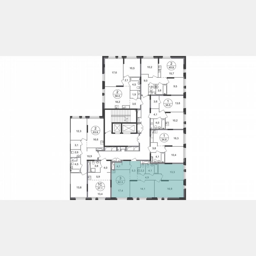 3-к. квартира, 82,3 м², 8/19 эт.