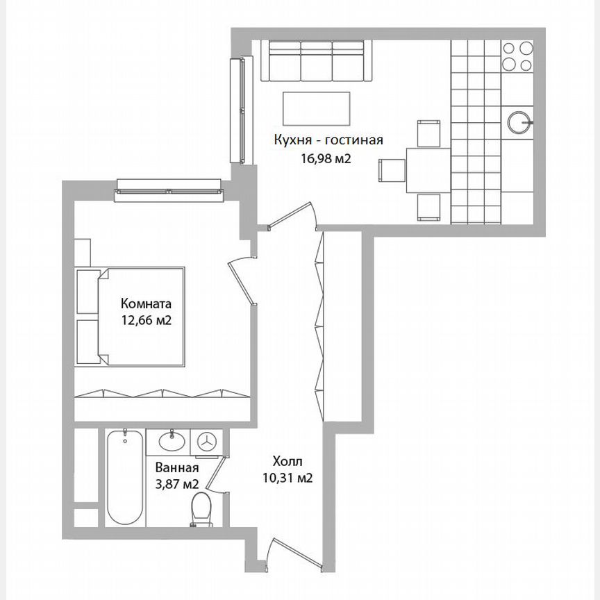 2-к. апартаменты, 43,8 м², 15/16 эт.