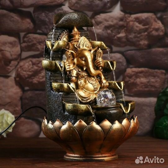 Фонтан настольный от сети, подсветка 'Ганеша в хра
