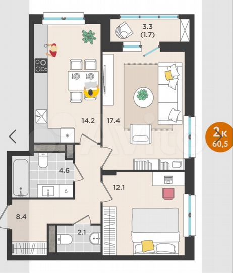 2-к. квартира, 61 м², 10/10 эт.