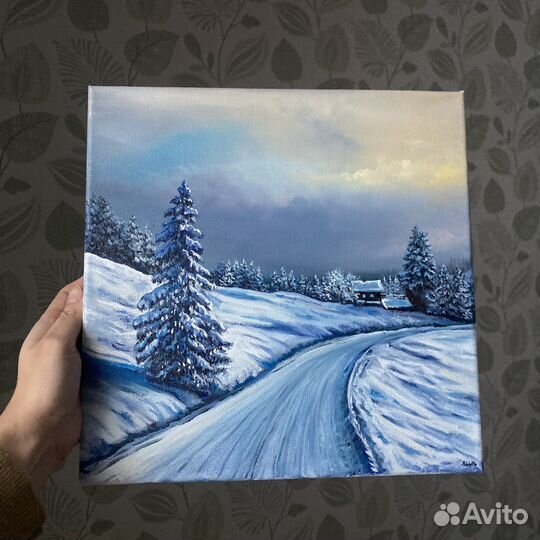 Картина маслом на холсте зима