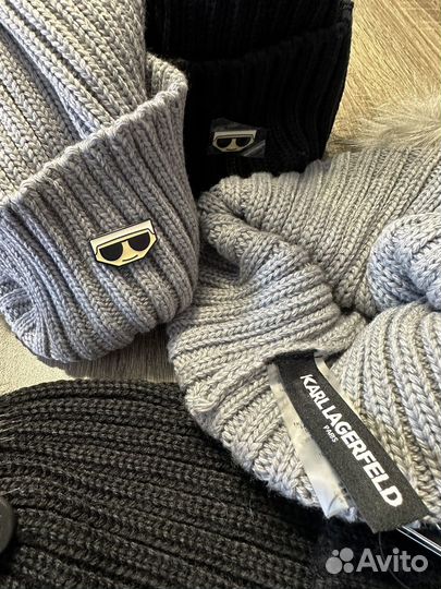 Шапка с помпоном, шапки бини Karl Lagerfeld