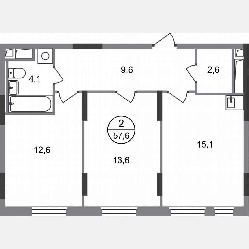 2-к. квартира, 57,6 м², 11/17 эт.