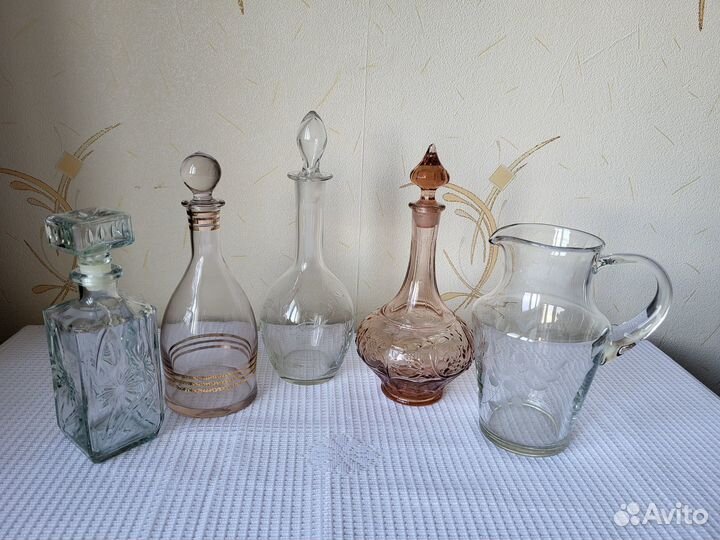 Графин кувшин штоф СССР цветное стекло, керамика