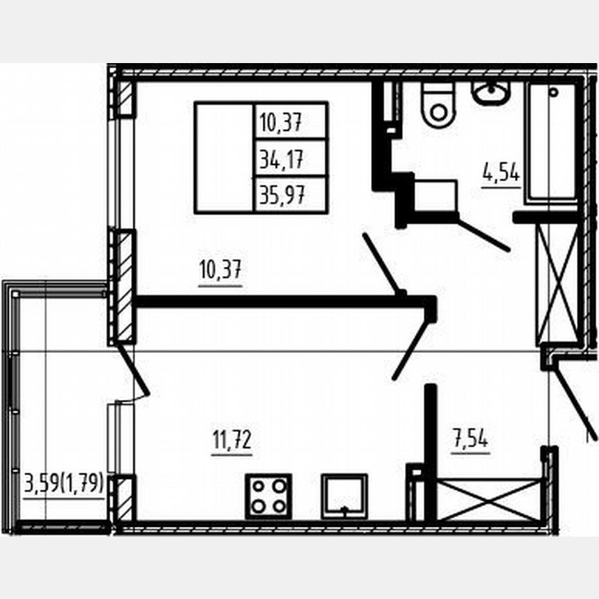 1-к. квартира, 33,9 м², 4/4 эт.
