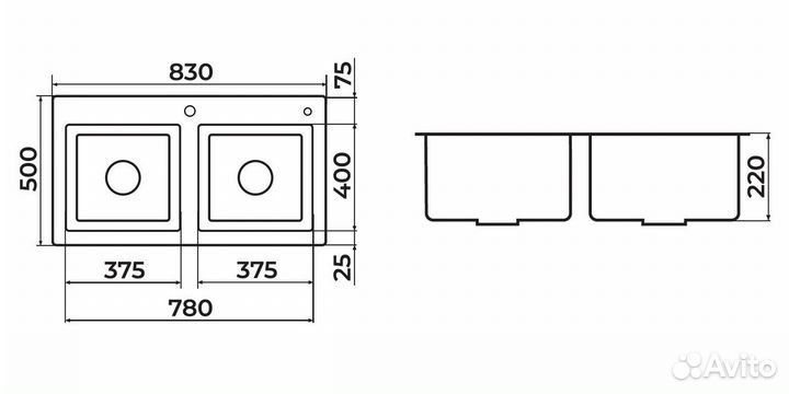 Кухонная мойка PR 8350 2х чашевая