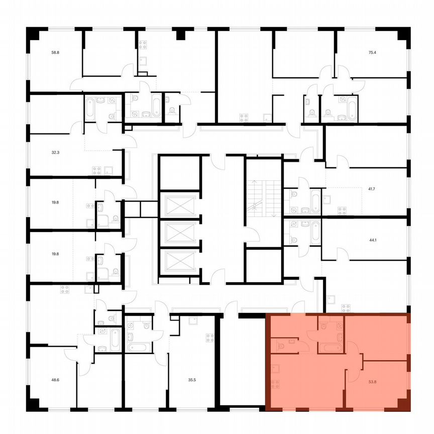 2-к. квартира, 53,8 м², 23/25 эт.