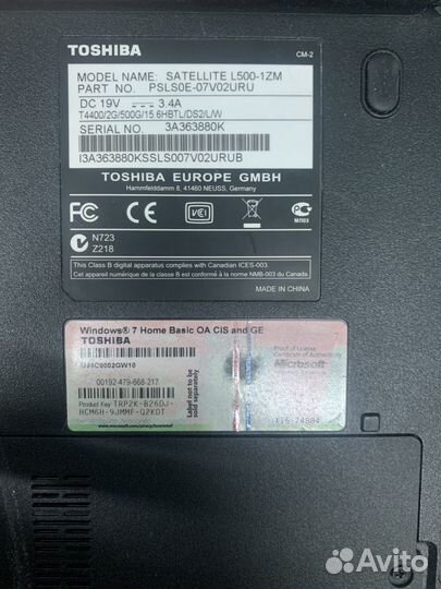Ноутбук toshiba satellite l500-1ZM