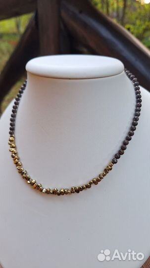 Чокер из гематита и обсидиана